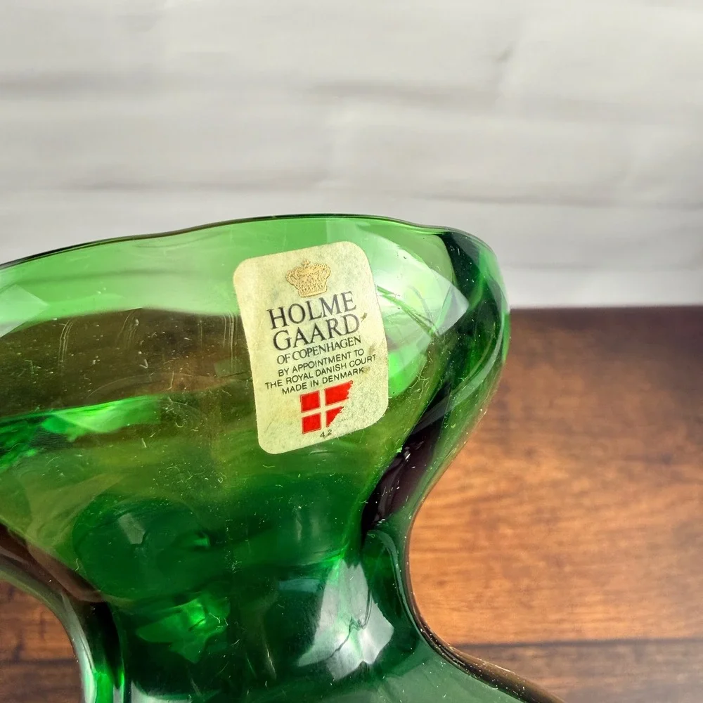 Holmegaard Denmark Emerald Green Art Glass Vase w/ Original Label Vintage